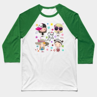 Cute cool little girls with flowers Baseball T-Shirt